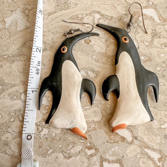 Penguin earrings rubber like material - Picture 2 of 2